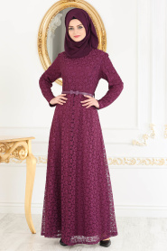 Violet Foncé - Nayla Collection - Robe de Soirée Hijab 4134MU - Thumbnail
