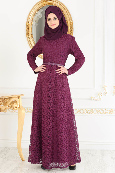 Violet Foncé - Nayla Collection - Robe de Soirée Hijab 4134MU