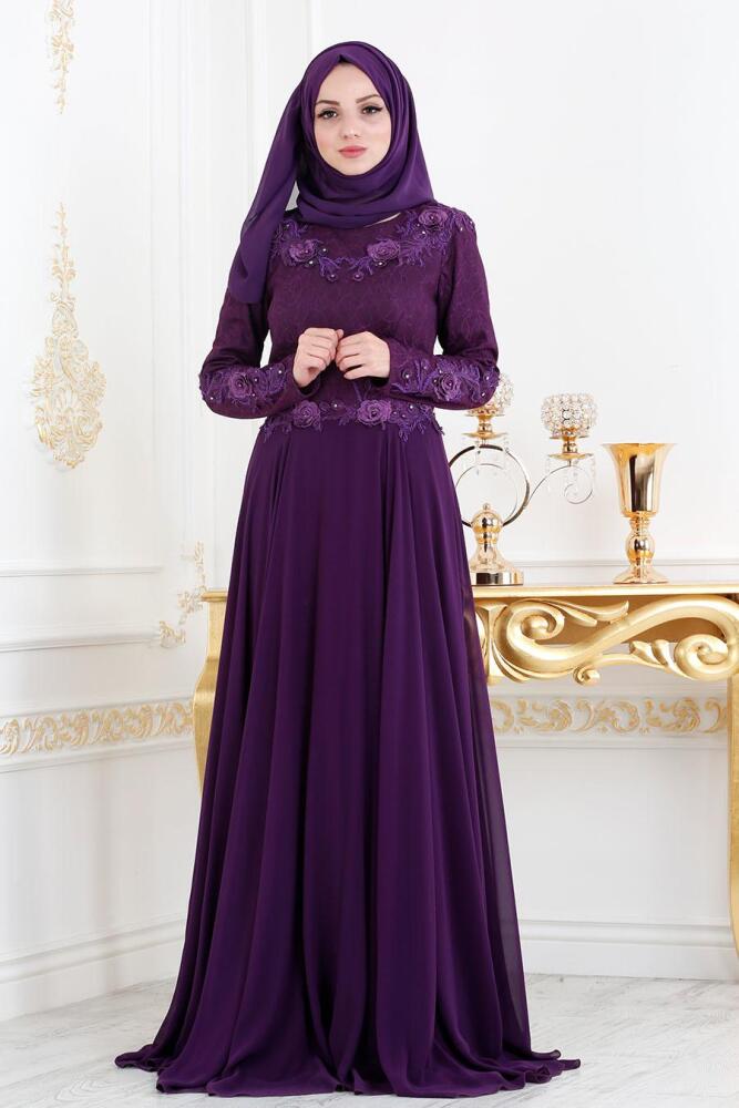 Violet Foncé - Nayla Collection - Robe de Soirée Hijab 44720MU - 1