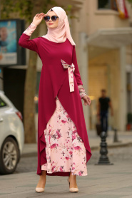 Violet Foncé - Nayla Collection - Robe Hijab 100386MU - Thumbnail