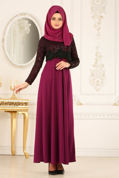 Violet Foncé - Nayla Collection - Robe Hijab 12012MU