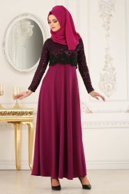 Violet Foncé - Nayla Collection - Robe Hijab 12012MU - Thumbnail