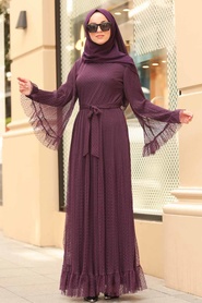 Violet Foncé - Nayla Collection - Robe Hijab - 1340MU - Thumbnail