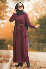 Violet Foncé - Nayla Collection - Robe Hijab 1603MU - Thumbnail