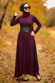Violet Foncé - Nayla Collection - Robe Hijab 3190MU - Thumbnail