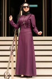 Violet Foncé-Nayla Collection -Robe Hijab 45180MU - Thumbnail