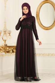Violet Foncé - Nayla Collection -Robes de Soirée 12013MU - Thumbnail