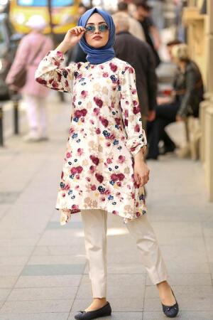Violet Foncé - Nayla Collection Tunique Hijab 30613MU - 1