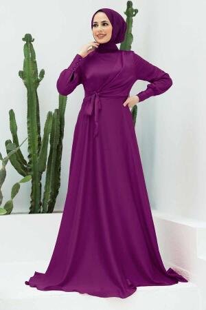 Violet Foncé - Tesettürlü Abiye Elbise - Robe de Soirée Hijab - 1420MU - 1