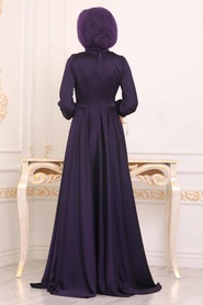 Violet Foncé - Tesettürlü Abiye Elbise - Robe de Soirée Hijab - 14251MU - Thumbnail