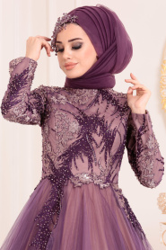 Violet Foncé - Tesettürlü Abiye Elbise - Robe de Soirée Hijab 20251MU - Thumbnail