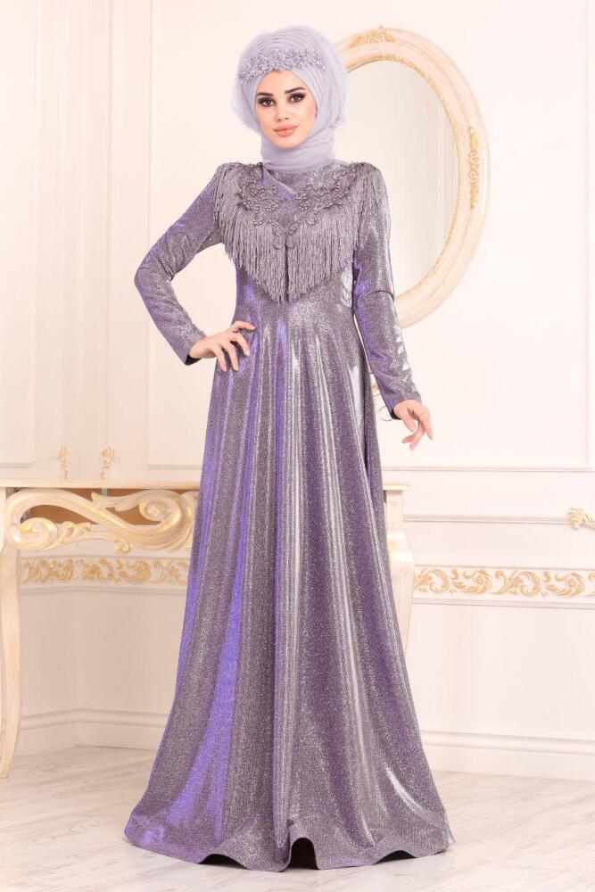 Violet Foncé- Tesettürlü Abiye Elbise - Robe de Soirée Hijab 20670MU - 1