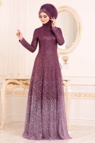 Violet Foncé - Tesettürlü Abiye Elbise -Robe de Soirée Hijab 2081MU - Thumbnail