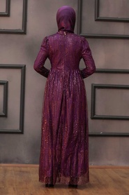 Violet Foncé - Tesettürlü Abiye Elbise - Robe de Soirée Hijab - 2083MU - Thumbnail