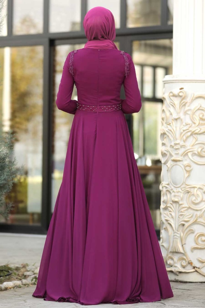 Violet Foncé-Tesettürlü Abiye Elbise-Robe de Soirée Hijab 20901MU - 2