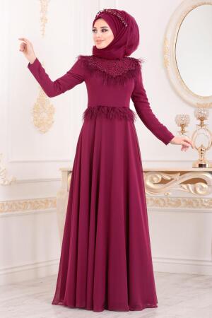 Violet Foncé-Tesettürlü Abiye Elbise -Robe de Soirée Hijab 20950MU - 1