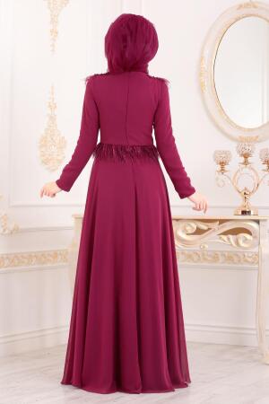 Violet Foncé-Tesettürlü Abiye Elbise -Robe de Soirée Hijab 20950MU - 3