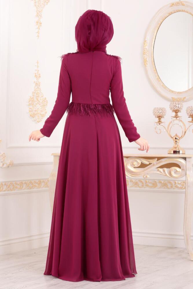 Violet Foncé-Tesettürlü Abiye Elbise -Robe de Soirée Hijab 20950MU - 3