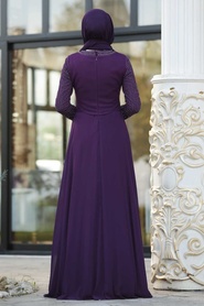 Violet Foncé - Tesettürlü Abiye Elbise - Robe de Soirée Hijab - 21002MU - Thumbnail