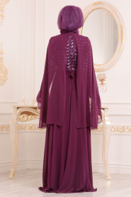 Violet Foncé-Tesettürlü Abiye Elbise - Robe de Soirée Hijab 3293MU - Thumbnail