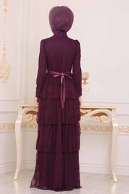 Violet Foncé - Tesettürlü Abiye Elbise - Robe de Soirée Hijab - 39680MU - Thumbnail