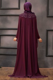 Violet Foncé - Tesettürlü Abiye Elbise - Robe de Soirée Hijab 4692MU - Thumbnail