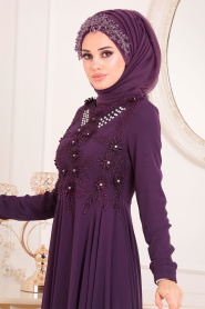Violet Foncé - Tesettürlü Abiye Elbise - Robe de Soirée Hijab 84701MU - Thumbnail
