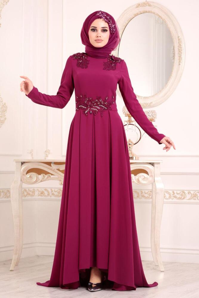Violet Foncé - Tesettürlü Abiye Elbise - Robes de Soirée 2031MU - 1