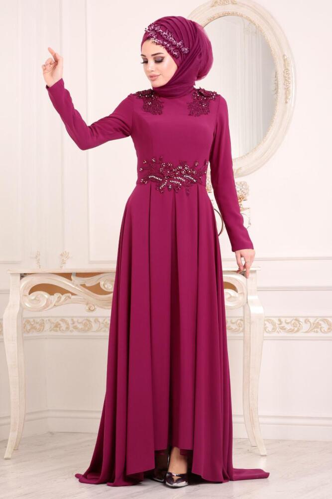 Violet Foncé - Tesettürlü Abiye Elbise - Robes de Soirée 2031MU - 2
