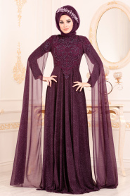Violet Foncé - Tesettürlü Abiye Elbise - Robes de Soirée Hijab 2093MU - Thumbnail