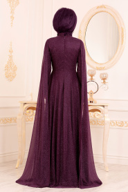 Violet Foncé - Tesettürlü Abiye Elbise - Robes de Soirée Hijab 2093MU - Thumbnail