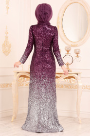 Violet Foncé - Tesettürlü Abiye Elbise - Robes de Soirée Hijab 2106MU - Thumbnail