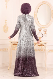 Violet Foncé - Tesettürlü Abiye Elbise - Robes de Soirée Hijab 8576MU - Thumbnail