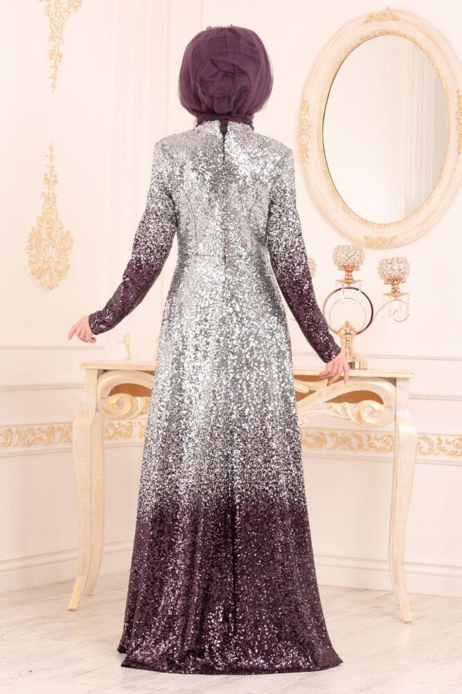 Violet Foncé - Tesettürlü Abiye Elbise - Robes de Soirée Hijab 8576MU - 3