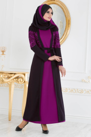 Violet - Nayla Collection - Tripler Abaya Décontracté 100299MOR - Thumbnail