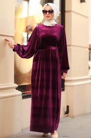 Violet - Neva Style - Robe En Velours Hijab - 3274MOR - Thumbnail