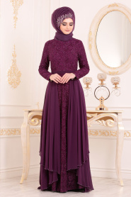 Violet - Tesettürlü Abiye Elbise - Robe de Soirée 3308MOR - Thumbnail