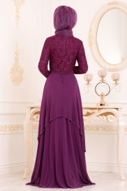 Violet - Tesettürlü Abiye Elbise - Robe de Soirée 3308MOR - Thumbnail