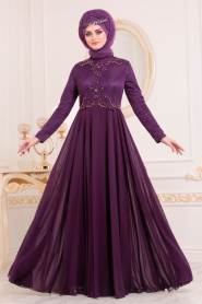 Violet - Tesettürlü Abiye Elbise- Robe de Soirée 8129MOR - Thumbnail