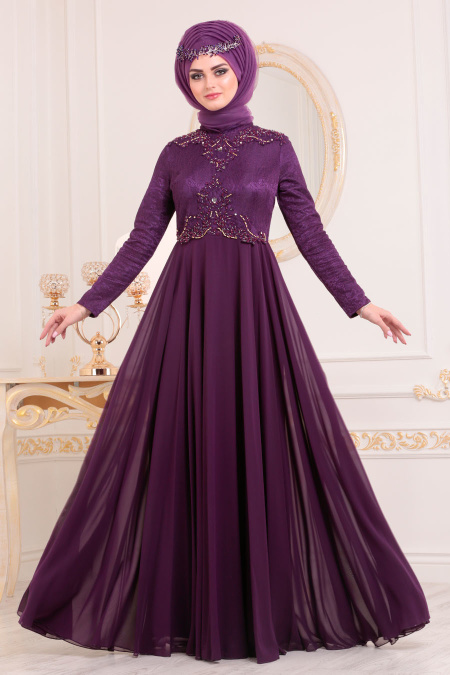 Violet - Tesettürlü Abiye Elbise- Robe de Soirée 8129MOR