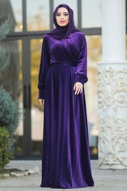 Violet - Tesettürlü Abiye Elbise - Robe de Soirée Hijab - 11030MOR - Thumbnail
