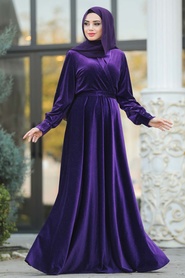 Violet - Tesettürlü Abiye Elbise - Robe de Soirée Hijab - 11030MOR - Thumbnail