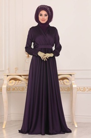 Violet - Tesettürlü Abiye Elbise - Robe de Soirée Hijab - 1418MOR - Thumbnail