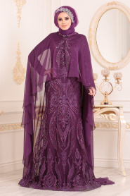Violet - Tesettürlü Abiye Elbise - Robe de Soirée Hijab 18710MOR - Thumbnail