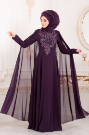 Violet-Tesettürlü Abiye Elbise -Robe de Soirée Hijab 20710MOR - Thumbnail