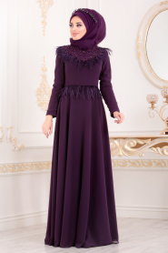 Violet-Tesettürlü Abiye Elbise -Robe de Soirée Hijab 20950MOR - Thumbnail