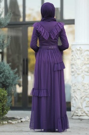 Violet - Tesettürlü Abiye Elbise - Robe de Soirée Hijab - 2134MOR - Thumbnail