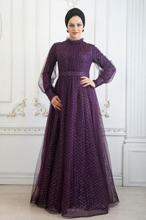 Violet - Tesettürlü Abiye Elbise - Robe de Soirée Hijab - 2232MOR - 1