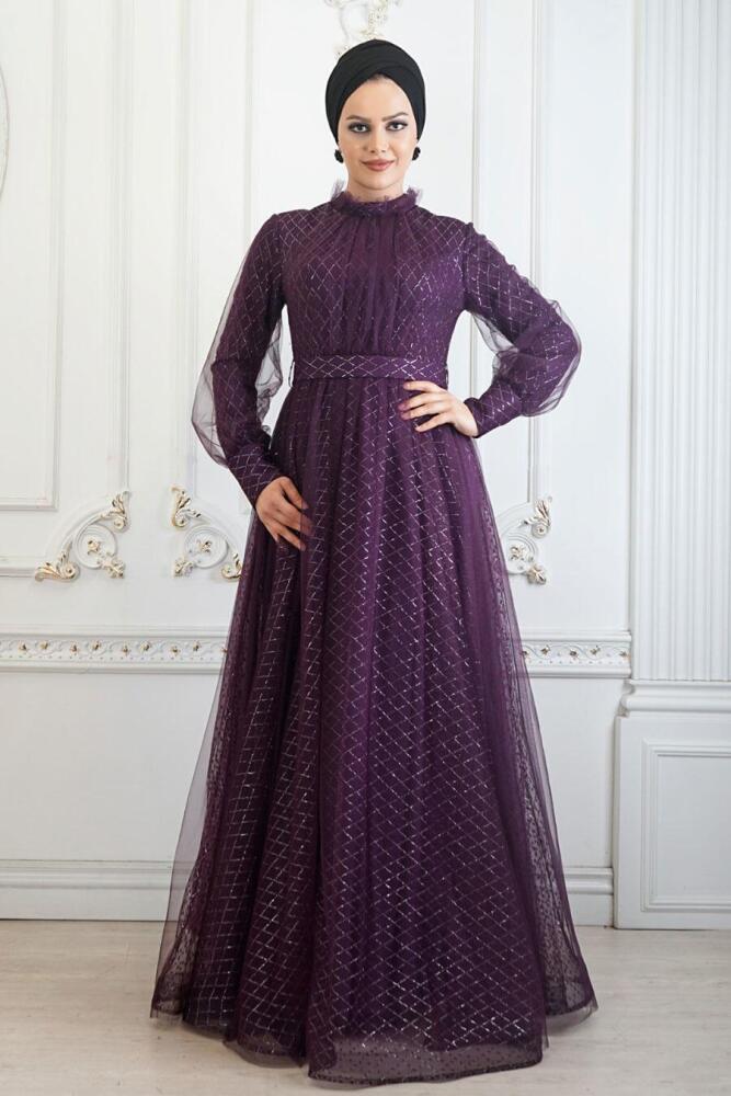 Violet - Tesettürlü Abiye Elbise - Robe de Soirée Hijab - 2232MOR - 1