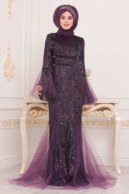 Violet - Tesettürlü Abiye Elbise - Robe de Soirée Hijab - 22521MOR - Thumbnail